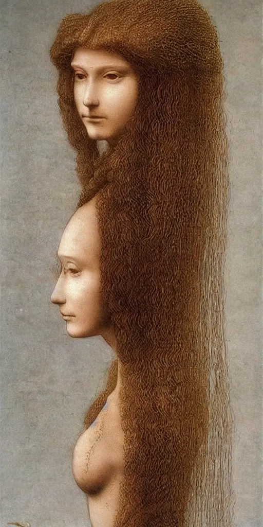 Prompt: a beautiful cyborg made of hair by leonardo da vinci