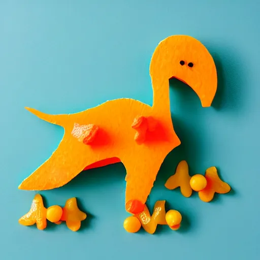 Image similar to a dinosaur made with tangerine segments