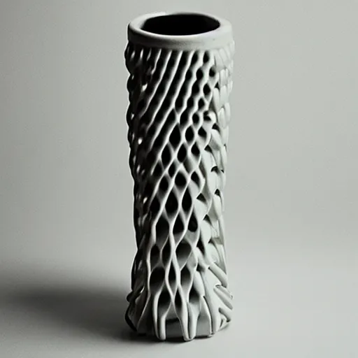 Prompt: “ a photograph of a ceramic vase with a parametric design ”