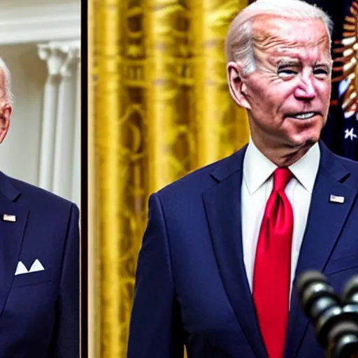Prompt: professional photograph of a baby monkey wearing a suit and joe biden standing next to each other in the white house, very detailed, very intricate, 8 k,