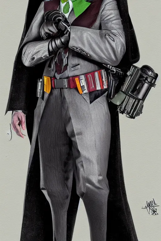 Prompt: Joker wearing dart vader's suit, full character, artstation, highly detailed, highly realistic