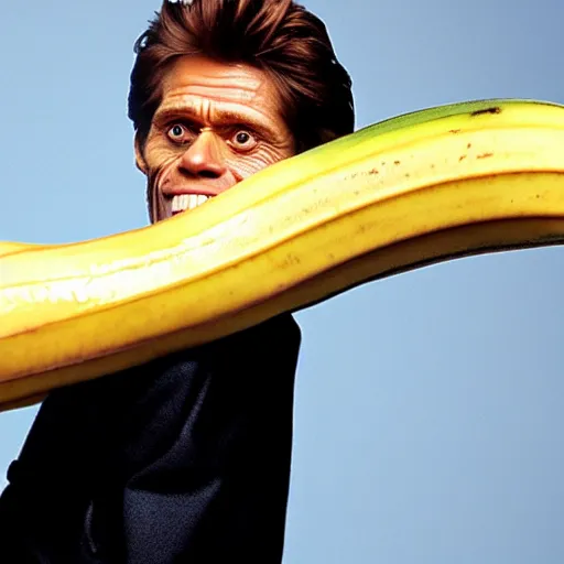 Image similar to willem dafoe holding a big banana
