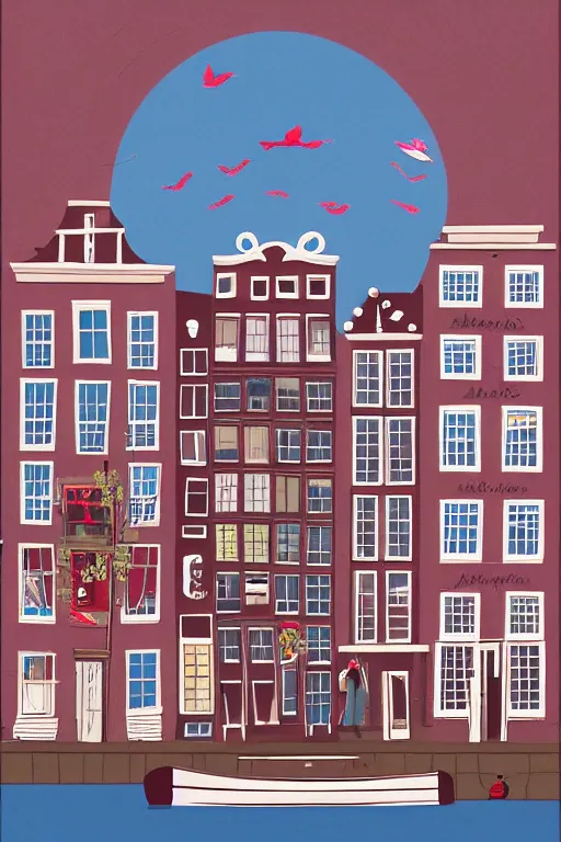 Prompt: amsterdam, illustration, in the style of katinka reinke