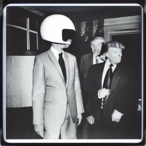 Image similar to polaroid photograph of donald trump meeting aliens