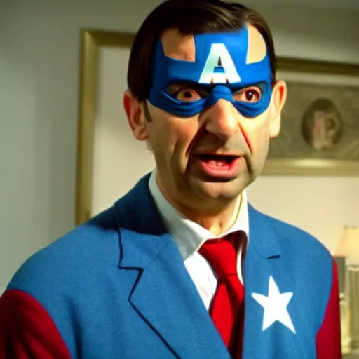 Image similar to Mr Bean as Captain America