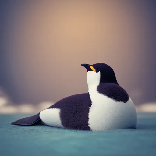Prompt: cute penguin sitting in an oversized fluffy bed, unreal 5, DAZ, hyperrealistic, octane render, cosplay, RPG portrait, dynamic lighting, intricate detail, summer vibrancy, cinematic