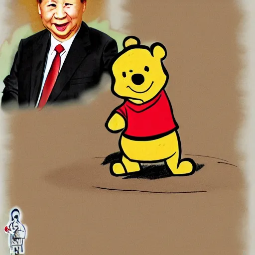 Image similar to drawing of xi jinping with the body of winnie the pooh and the head of xi jinping