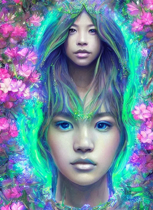 Prompt: portrait of Lalisa Manobal as a Celestial Goddess of a futuristic pearlescent holographic, inside future fighter, sci-fi, fantasy, intricate, lush garden spaceship with sakura season flowers in Kyoto Japan, elegant, human anatomy, royal green and nature light, highly detailed, digital painting, artstation, concept art, smooth, sharp focus, illustration, art by Marvel Studios, masterpiece, 3d blender