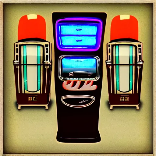 Prompt: full retro jukebox, symmetry, superb resolution