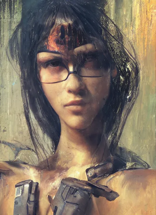 Image similar to Cyberpunk mechanic (blade runner 2049, cyberpunk 2077). Orientalist portrait by john william waterhouse and James Gurney and Theodore Ralli and Nasreddine Dinet, oil on canvas. Cinematic, hyper realism, realistic proportions, dramatic lighting, high detail 4k