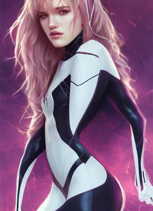 Image similar to ultra realistic illustration, bella thorne as spidergwen anime, intricate, elegant, highly detailed, digital painting, artstation, concept art, smooth, sharp focus, illustration, art by artgerm and greg rutkowski and alphonse mucha and wlop