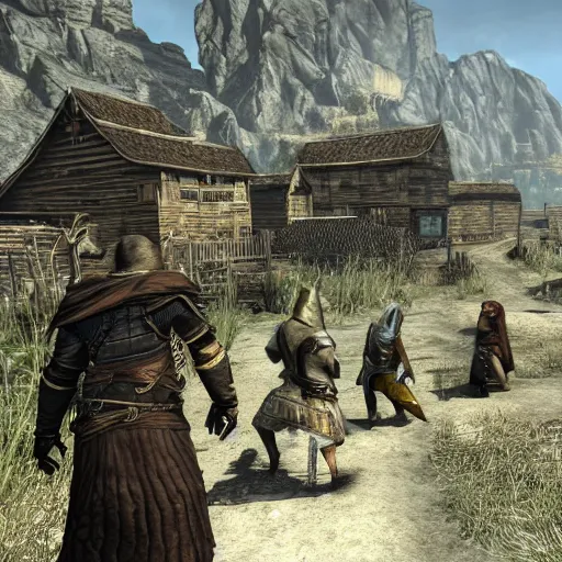Prompt: jesse pinkman thieves guild gets caught by riften town guard, tamriel, elder scrolls, skyrim, adventuring gear, highly detailed