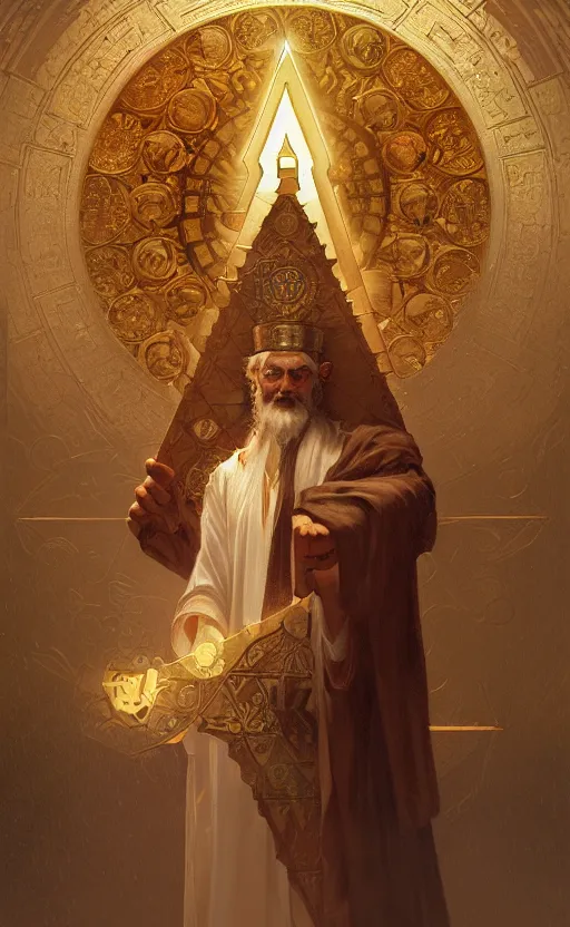 Prompt: the personification of judaism, jerusalem, star of david, menorah, highly detailed, digital painting, artstation, concept art, sharp focus, illustration, art by greg rutkowski and alphonse mucha