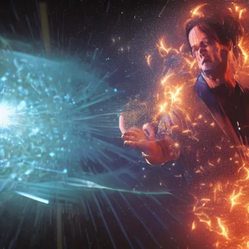 Image similar to hyperrealistic film still of ace ventura pet detective violently exploding in space, stunning 3 d render, inspired by istvan sandorfi & greg rutkowski & unreal engine, perfect symmetry, dim volumetric cinematic lighting, 8 k octane comprehensive render, extremely hyper - detailed, incredibly lifelike attributes, intricate, real flesh texture, masterpiece, artstation, stunning,