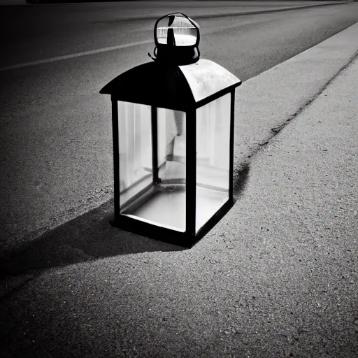 Image similar to lonely old lantern on empty modern street in the day light, photorealistic