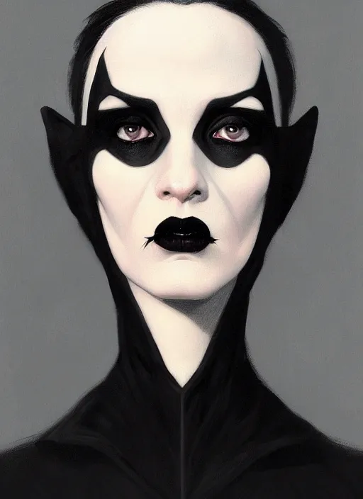 Prompt: portrait of a strange woman with a crooked nose and a confident expression, 1 9 6 0 s, black clothes, goth, punk, funk, intricate, elegant, highly detailed, digital painting, artstation, concept art, smooth, sharp focus, illustration, art by wlop, mars ravelo and greg rutkowski