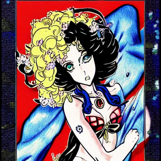 Image similar to a jojo's bizarre adventure manga artstyle drawing : Marie the mother of Jesus by hirohiko araki shonen jump