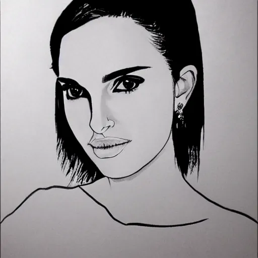 Prompt: a black and white ink-Manga portrait of Natalie Portman