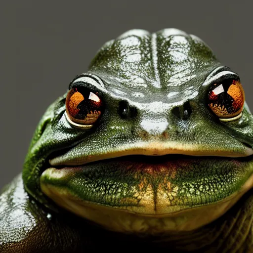 Prompt: hyperrealistic image of bullfrog, by thomas eakes & greg rutkowski & xiang duan & mike judge, perfect symmetry, dim volumetric lighting, photorealistic, 8 k octane beautifully detailed render, post - processing, extremely hyper - detailed, intricate, epic composition, lifelike attributes, cinematic lighting, masterpiece, trending on artstation, very very detailed, stunning,