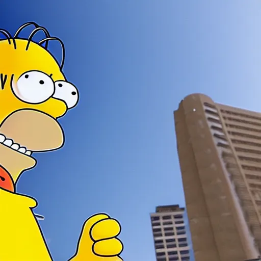 Image similar to homer simpson in real life, low angle