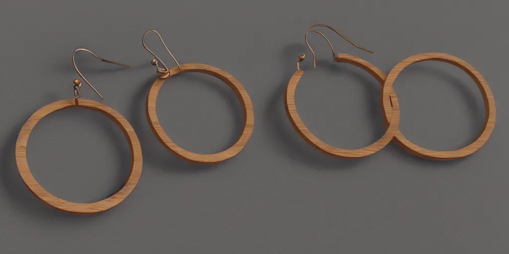 Image similar to earring design, jewelry design, wood, nordic, material, product design, trending on artstation, cgsociety, photo realistic, design by ziva cph and isabel lennse and lulu copenhagen, 8 k, unreal engine, c 4 d