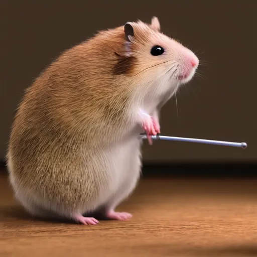 Prompt: A hamster holding a bow, photorealistic, unreal engine