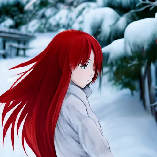Image similar to Anime girl with red hair, North, snowy