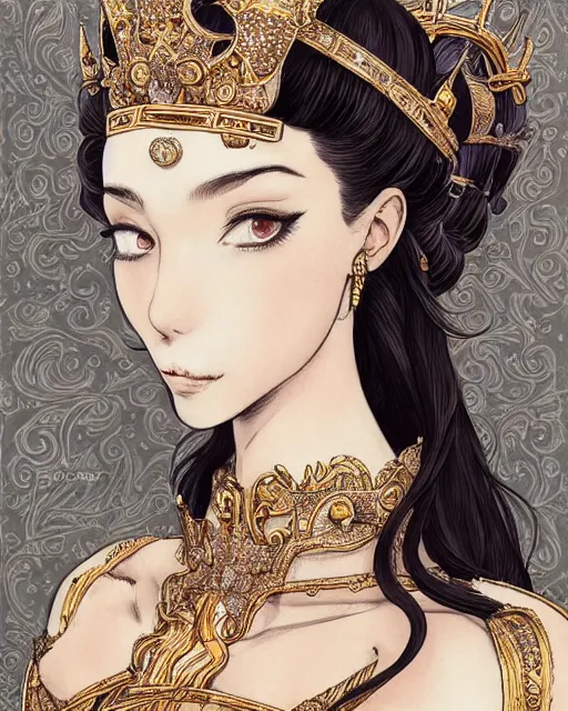 Image similar to portrait of a queen, elegant, beautiful, mesmerizing, concept art, fancy clothing, highly detailed, artstation, behance, deviantart, trending, ayami kojima, shinichi sakamoto, kaoru mori