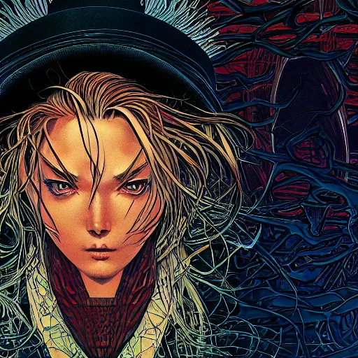 Image similar to portrait closeup of crazy tarry bogard, symmetrical, cinematic colors, by yoichi hatakenaka, masamune shirow, josan gonzales and dan mumford, ayami kojima, takato yamamoto, barclay shaw, karol bak, yukito kishiro