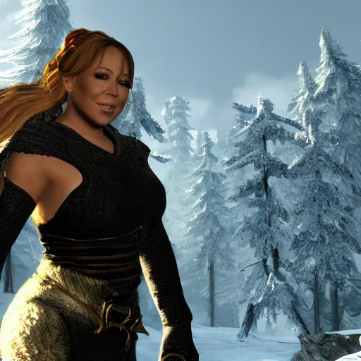 Image similar to mariah carey in skyrim, official screenshot, 4 k