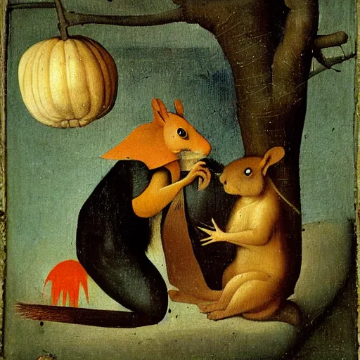 Prompt: squirrels by Hieronymus Bosch