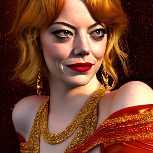 Prompt: a close up portrait of emma stone, she is dressed as a belly dancer,, arabian night, in focus sharp face with fine details, her fingers by albrecht durer, volumetric lightening, octane render, high quality, fully detailed, 4 k, alphonse mucha, masterpiece, stunning