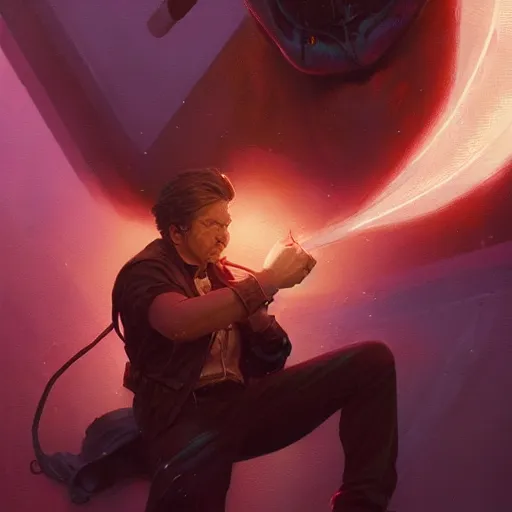 Image similar to highly detailed vfx portrait of kirby stealing the avenger's powers, stephen bliss, greg rutkowski, loish, rhads, beeple, makoto shinkai, tom bagshaw, alphonse mucha, sharp focus, art by artgerm and greg rutkowski, stanley kubrick, backlit, harsh overhead sunlight,