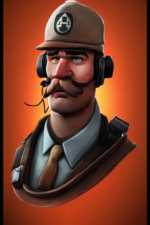 Image similar to beautiful highly detailed realistic stylized character portrait team fortress 2 engineer, detailed character art master portrait, trending on artstation