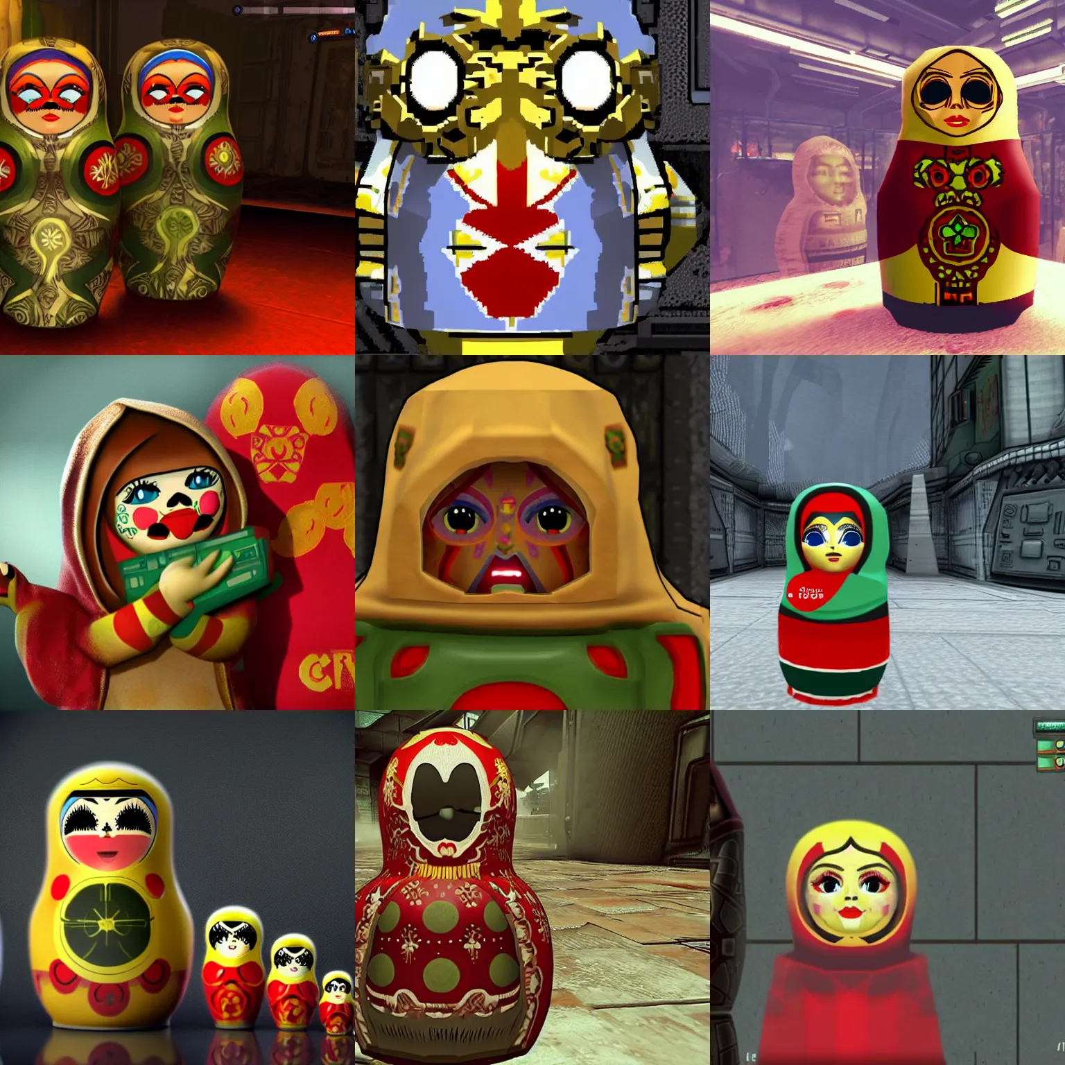 Prompt: Matryoshka as a character in the video game Doom