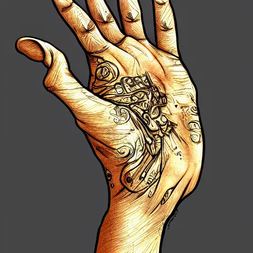 Prompt: drawing of a hand, intricate, digital painting, artstation, concept art, smooth, illustration, art by josh summana