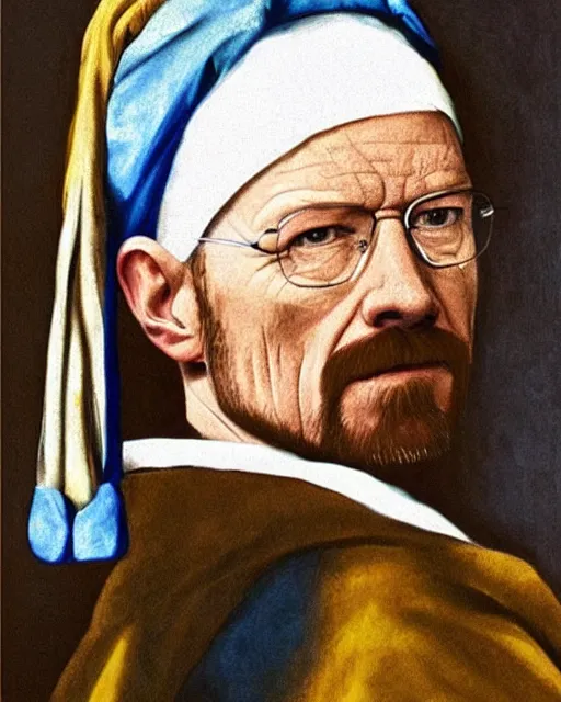 Prompt: Walter White as The Girl with a Pearl Earring,