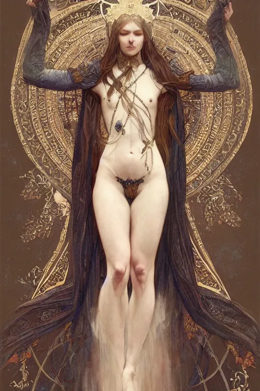 Prompt: a full body portrait of a beautiful ethereal delicate nordic mage queen meditative sacral pose catholic stages of the cross, intricate, elegant, highly detailed, digital painting, artstation, concept art, smooth, sharp focus, illustration, art by krenz cushart and artem demura and alphonse mucha