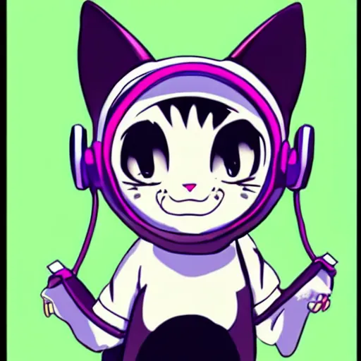 Prompt: Cat with headphones, anime style cute