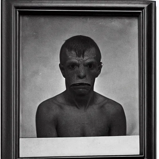 Image similar to photo portrait of ugly brutal face male cultist by Diane Arbus and Louis Daguerre