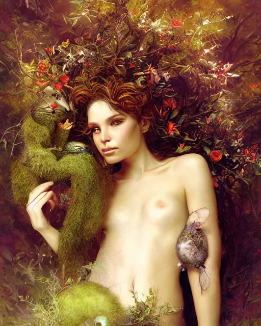 Image similar to dryad musician, portrait, accompanied by a feathered mouse, studio lighting by jessica rossier and brian froud and gaston bussiere