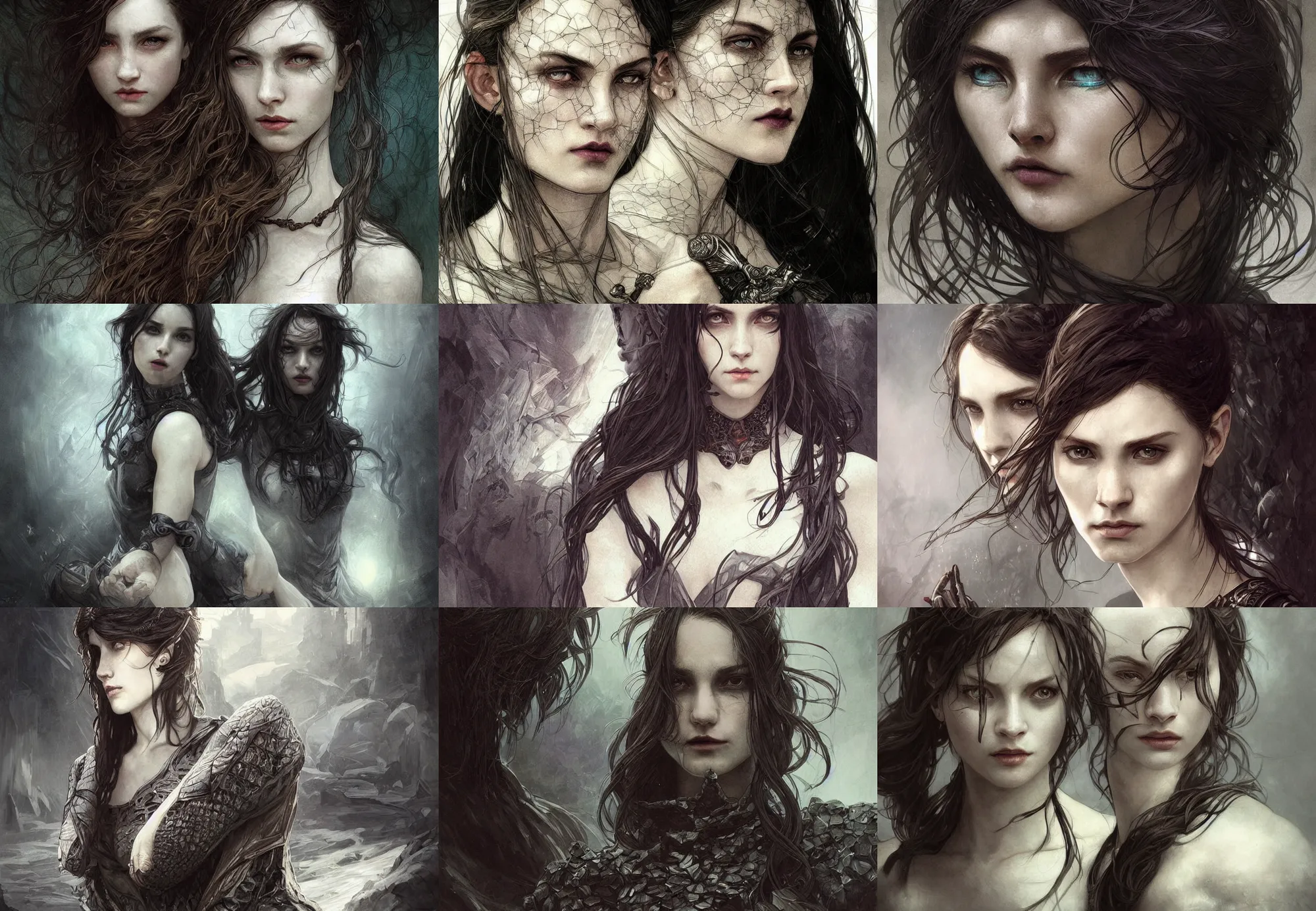 Prompt: portrait rugged girl, dark supervillain, dragon scales, fantasy magic, dark light night, intricate, elegant, sharp focus, illustration, highly detailed, digital painting, concept art, matte, art by WLOP and Artgerm and Greg Rutkowski and Alphonse Mucha, masterpiece , painting of white human figures, dark academia aesthetic, victorian doctors, Hogwarts, magic vibes, hard lighting, by, by John Ward, by Arthur Walker, by Vermeer, by Monet, oil on canvas, Royal Academy, candles, dark masterpiece, trending on artstation, cinematic composition, dramatic pose, beautiful lighting, sharp