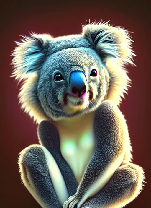 Prompt: a beautiful koala as polished leeloo cosplay, weta disney pixar movie still photo hi - fructose sci fi decadent highly - detailed digital painting mucha loish wlop artgerm, octane render