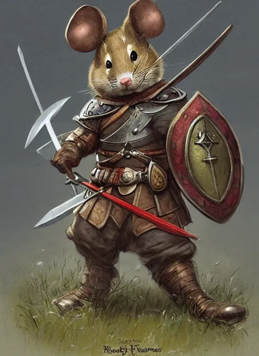 Image similar to a heroic mouse knight with sword and shield, redwall, greg rutowski and jean baptiste monge, detailed, epic fantasy concept art