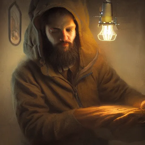 Image similar to portait of man with manual pipidastr, atmosphere, glow, detailed, intricate, full of colour, cinematic lighting, trending on artstation, hyperrealistic, focused, extreme details, cinematic, reg rutkowski, fantasy art, highly detailed, digital painting, smooth, concept art, sharp focus, illustration