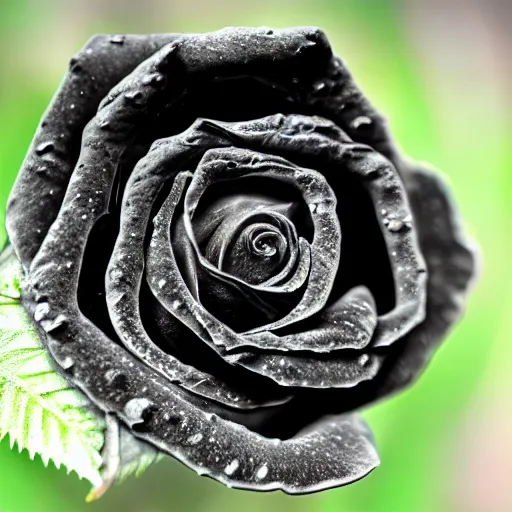 Prompt: award - winning macro of a beautiful black rose made of molten glass