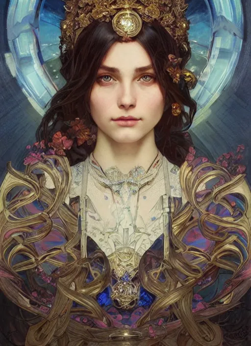 Image similar to portrait of a stunningly beautiful, highly detailed, 3 5 mm photo, artstation, concept art, sharp focus, 2 8 mm macro photo, art by artgerm and greg rutkowski and alphonse mucha, incredibly beautiful and symmetrical, incredibly detailed, award winning art, royal