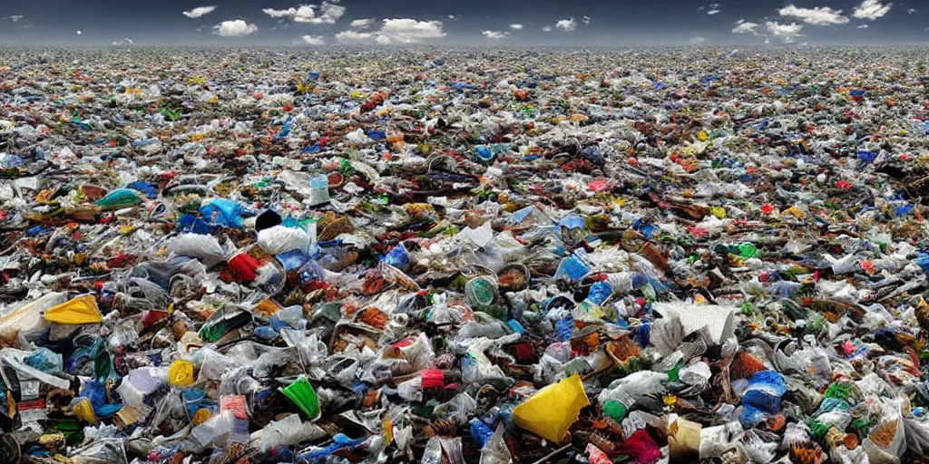 Prompt: planet Earth completely covered with rubbish, junk and plastic garbage, floating in the sky, photorealistic image, very detailed