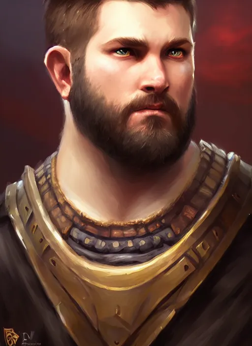 Image similar to a _ fantasy _ style _ portrait _ painting _ of chubby white barbarian male very short hair short stubble, brown hair, rpg dnd oil _ painting _ unreal _ 5 _ daz. _ rpg _ portrait _ extremely _ detailed _ artgerm _ greg _ rutkowski _ greg