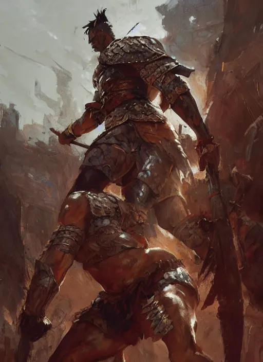 Image similar to ancient historically accurate depiction of the Bible Character Goliath of Gath, the Philistine warrior giant in ancient persian chainmail armor, dramatic lighting art by Yoji Shinkawa by Richard Schmid by greg rutkowski by Sandra Chevrier by Jeremy Lipking cinematic dramatic